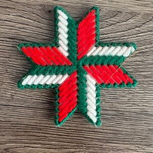 Vintage Handmade Festive Holiday Christmas Star Ornament Red, Green, and White